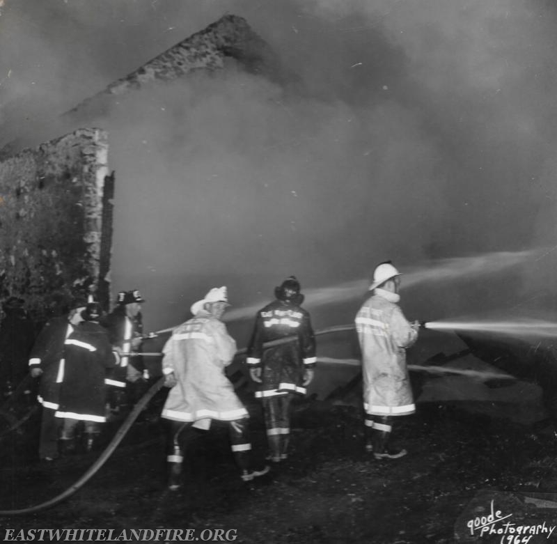 East Whiteland personnel at the scene of a barn fire in 1964. Bill Gatlos and Bobby Hovanietz.